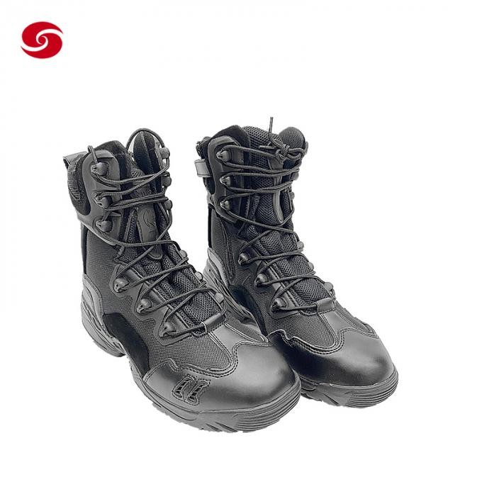 Black Military Tactical Combat Leather Oxford Fabric Tactical Police Boots