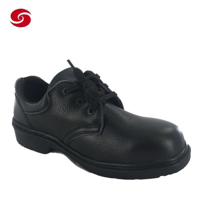 Black Steel Toe Plate PU Leather Functional Work Anti Slip Labor Safety Shoes