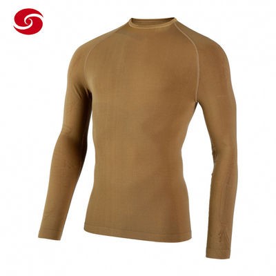 Long Sleeve Brown Military Tactical Shirt Breathable Round Neck Shirt For Man