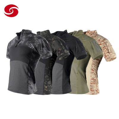 Stand Collar Breathable Mesh Short Sleeves Military Tactical Shirt With Zipper