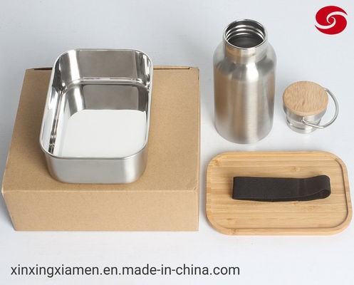 Stainless Steel Lunch Box Bamboo Lid Water Bottle with Bamboo Lid Set Food Container