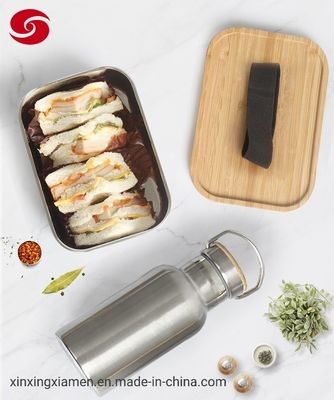 Stainless Steel 304 Lunch Box with Bamboo Lid Water Bottle Set