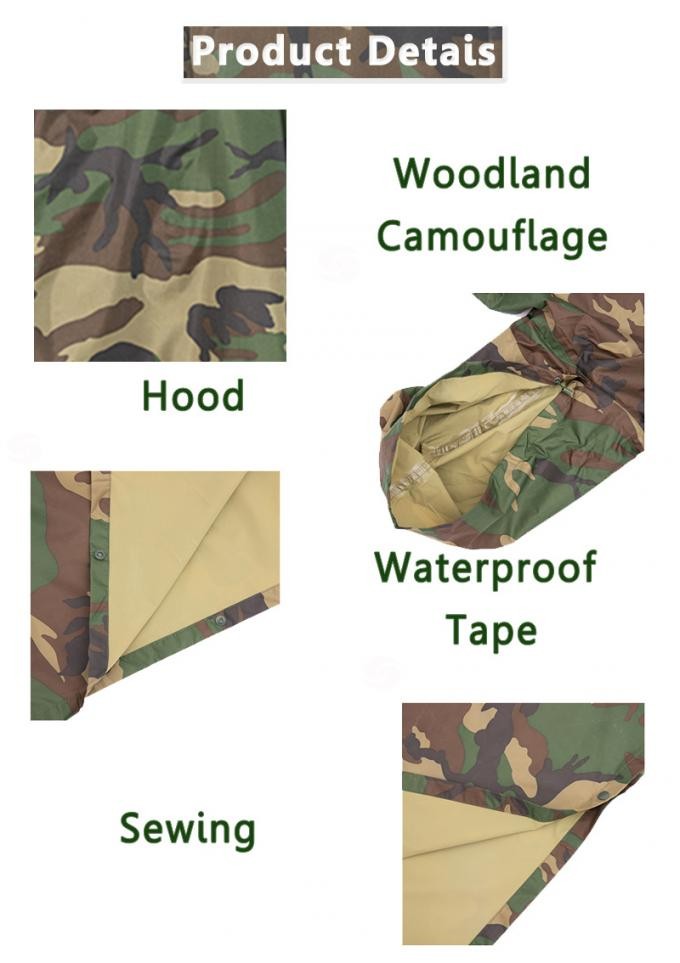 Military Woodland Camouflage Waterproof Poncho Nylon Raincoat